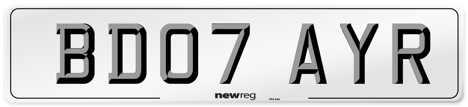 BD07 AYR Number Plate from New Reg